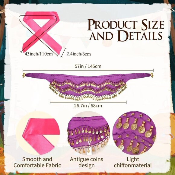 Halloween Costume Accessories Set Women Gypsy Coin Waist Chain Earrings Necklace main image 6